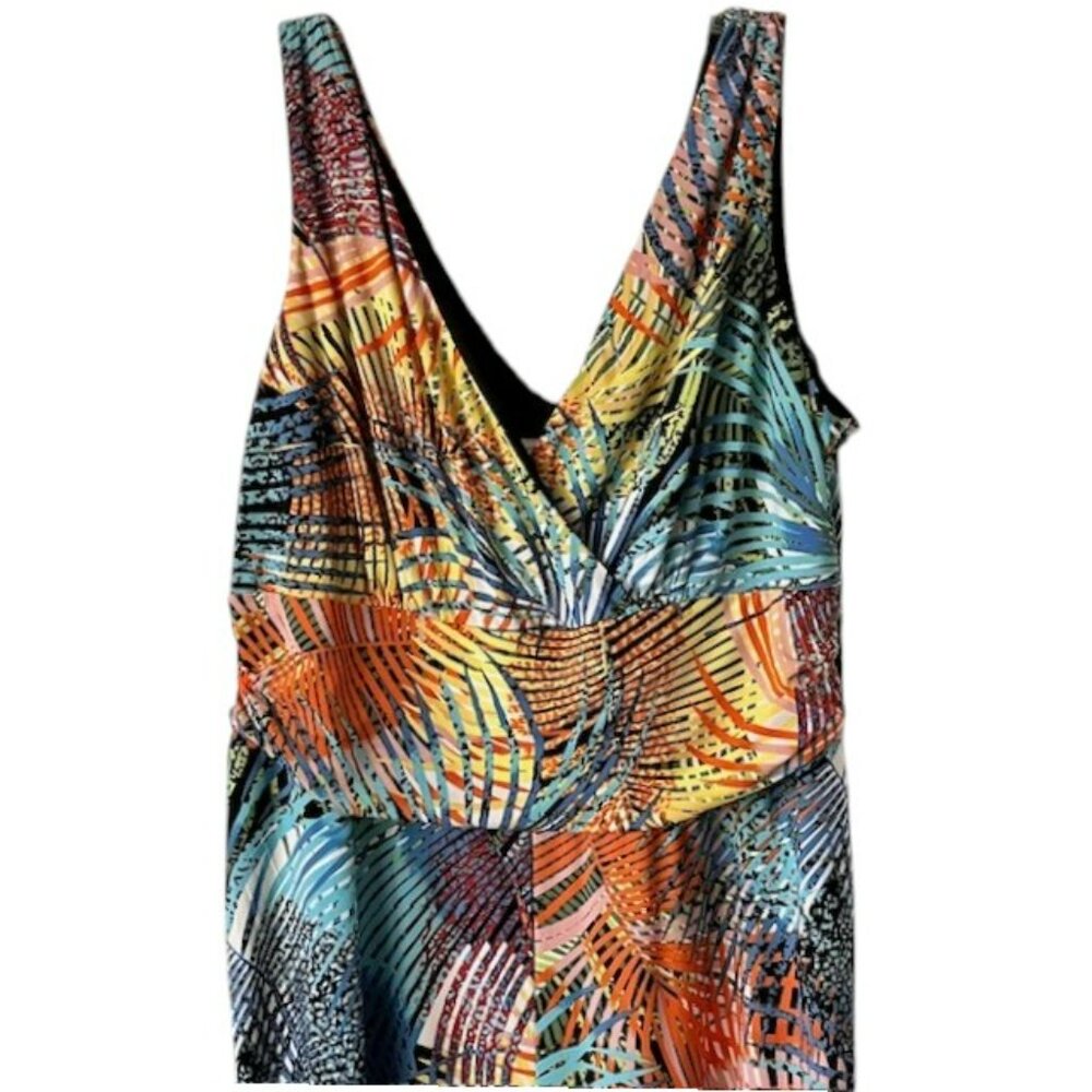Pappagallo Alex Cross Front Wide Leg Flowy Royal Palm Jumpsuit - Multi - XL - Picture 4 of 13